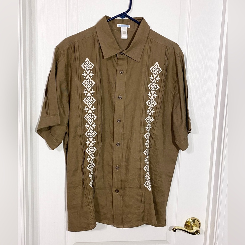 Y2K LINEN Janie & Jack Embroidered Button Front Shirt Brown Large